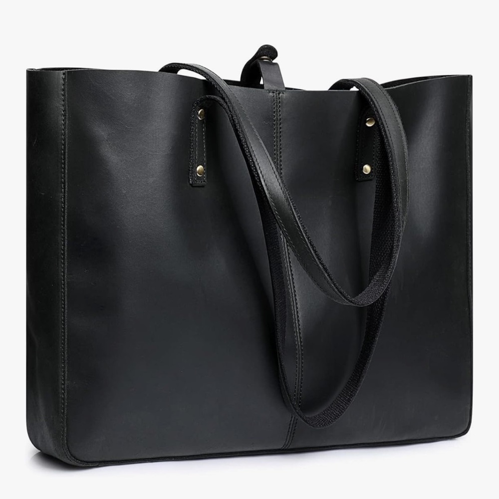 Sleek Black Leather Tote Bag